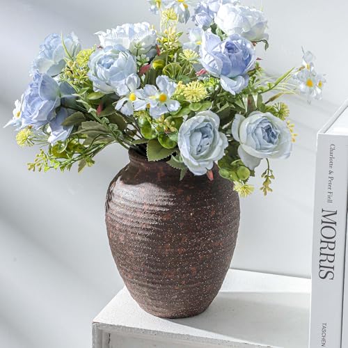 Ceramic Flower Vase 7.4 inch Farmhouse Rustic Vase for Home Decor Handcrafted Pottery Vase Small Terracotta Vases for Dining Table Decor Fireplace Living Room Bathroom Wedding Centerpiece