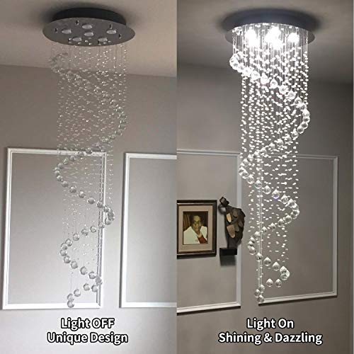 Modern Contemporary Swirl Chandelier Lighting for Foyer Dining Room Kitchen Chandelier Fixture Ceiling Light Rain Drop with All Crystal Balls D20'' X H61'' of CRYSTOP - Image 5