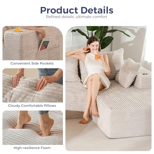 Image of MAXYOYO Modular Sectional Couch with L-Shape Chaise and Loveseat, Modern Boneless Couch for Living Room, Oversized Sofa with Deep Seat, No Assembly Required, Grayish Beige