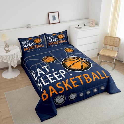 Image of Feelyou Basketball Coverlet Set Navy Comforter Full Size for Kids Teens