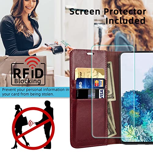 Monasay Galaxy S8 Wallet Case, 5.8-Inch, [Screen Protector Included][Rfid Blocking] Flip Folio Leather Cell Phone Cover With Credit Card Holder For Samsung Galaxy S8, Burgundy #TOP2