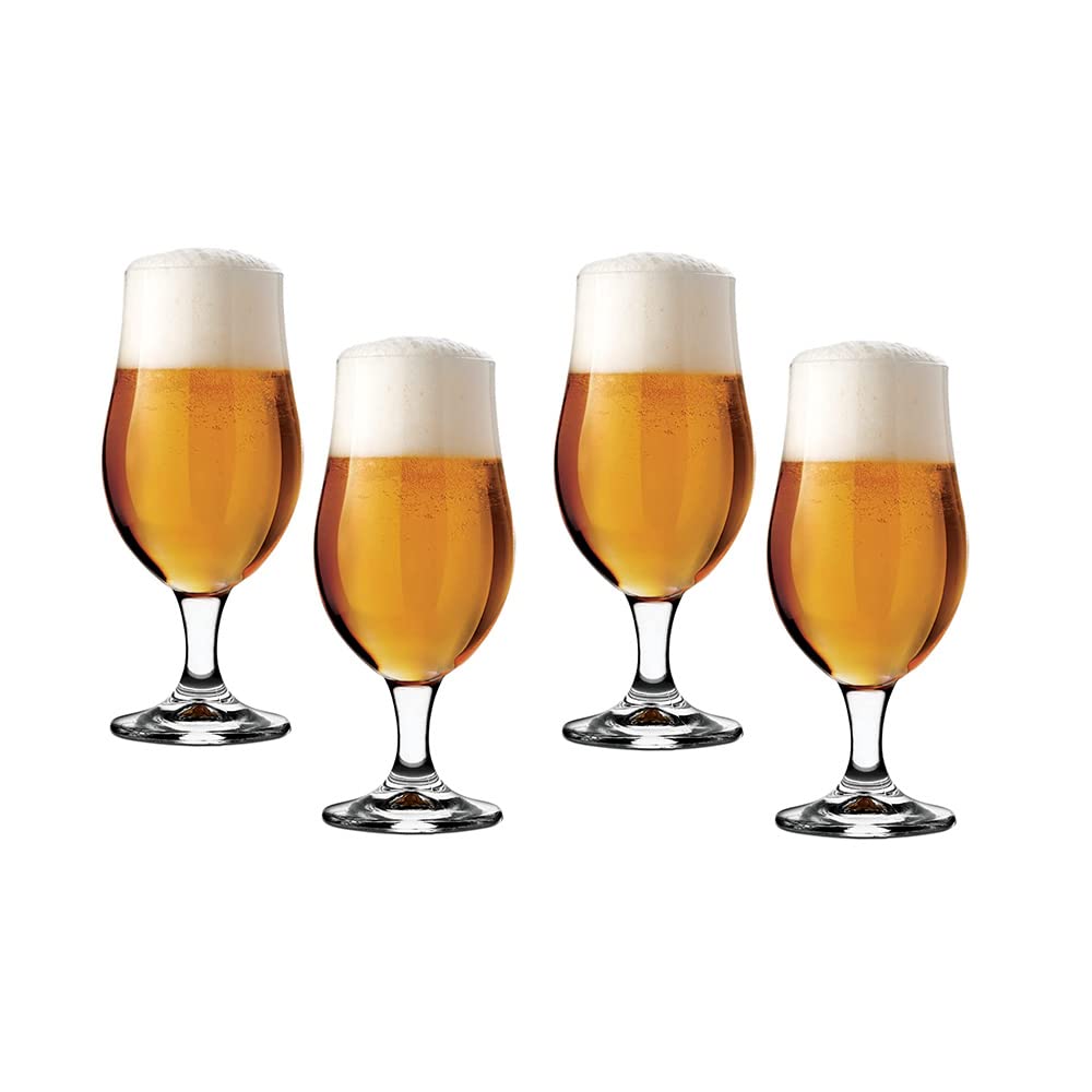 Orchid Royal Leerdam Artisan Stemmed Pilsner Glass Set 370ml, Clear Beer Glass 37 cl Set of 4 with Foot Functional Design Tulip Glass Set, Stemmed Beer Glasses, Beer Mug