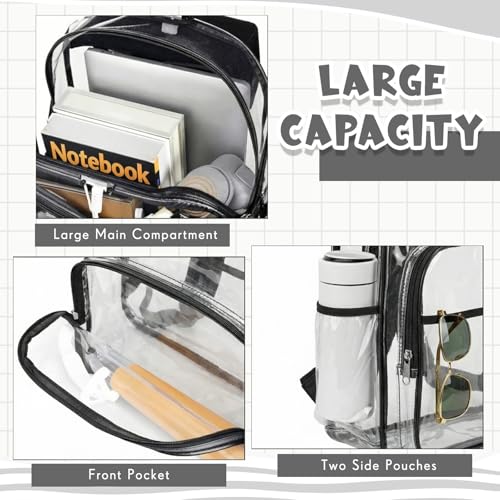 Image of Amylove 36 Pcs Clear Backpack bulk for Stadium Events Heavy Duty PVC Transparent Bookbag for College Workplace Security (17 Inches,Blacks)