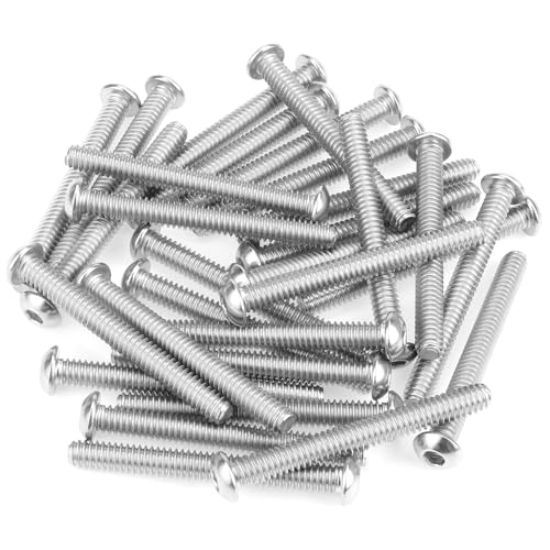 Image of 30 Pieces 1 /4-20 x 2-1 /4 inch Button Head Socket Cap Screws Bolts, HELIFOUNER 304 Stainless Steel (18-8) Screws, Bright Finish, Fully Threaded