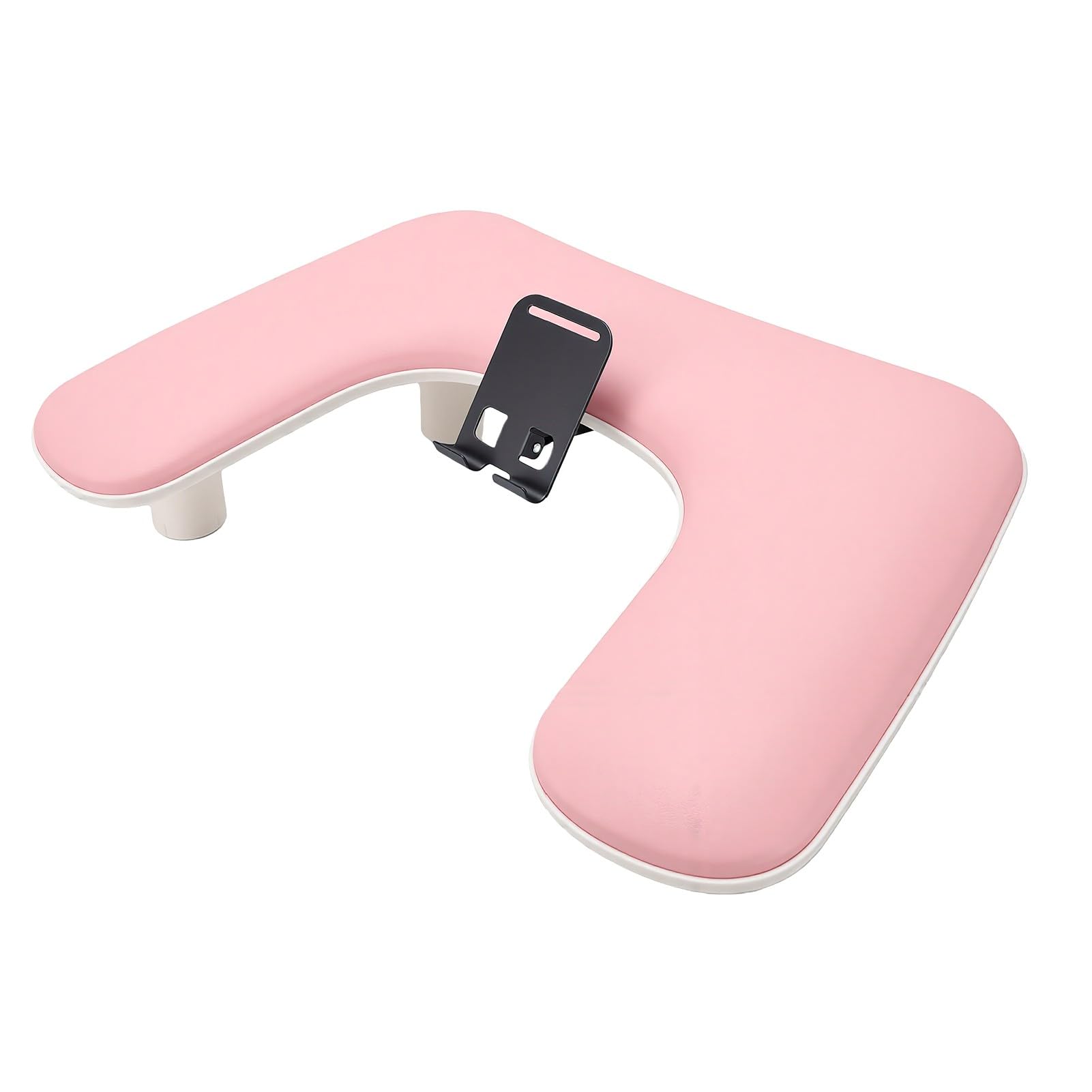 Poggiabraccio per Manicure a Forma di U, Rosa | Supporto per telefono in pelle PU regolabile in altezza, 3 livelli, gambe di bloccaggio regolabili 80 a 150 mm per Nail Tech