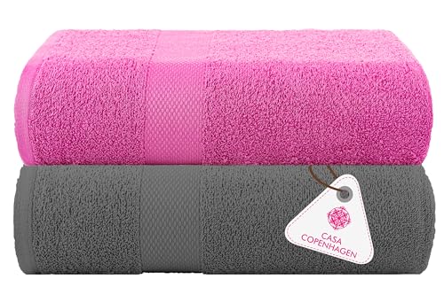 Image of Casa Copenhagen, Super Soft Feather Lite Collection 2 Pieces 100% Cotton Large Bath Towel (Size : 75 x 150 cm) - Pine Grey & Pink