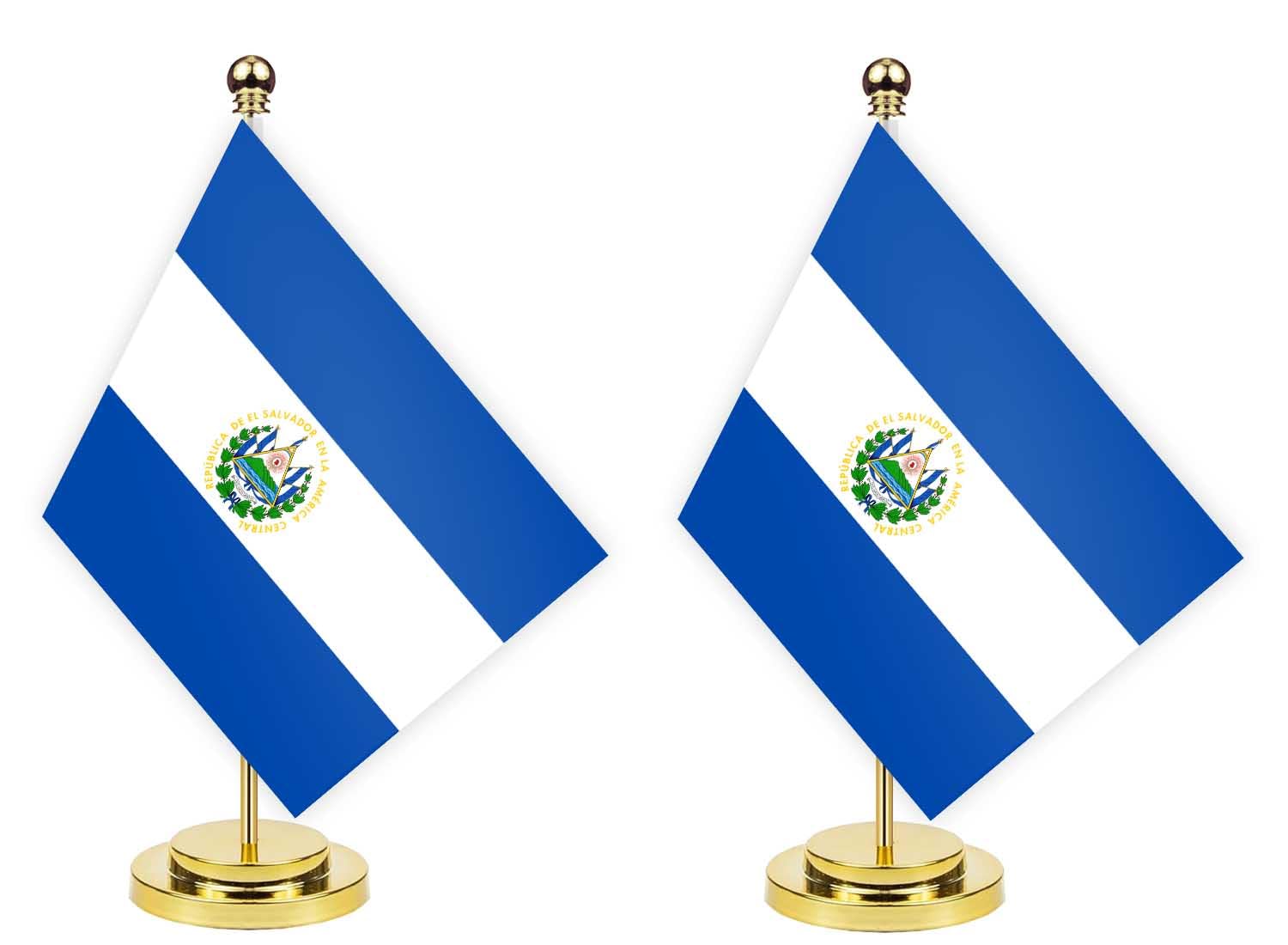2PCS El Salvador Desk Flag,12 inch Tall Small Salvadorans Indoor Banner,Tiny Printing Decor For Office Home Table