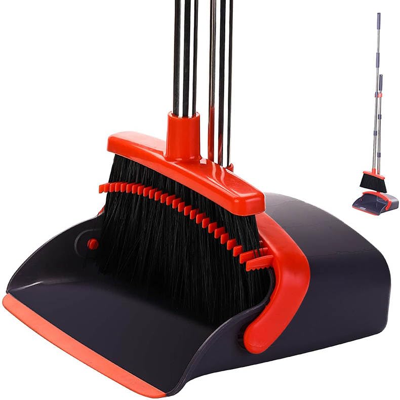 Broom and Dustpan - Multifunctional Magic Broom - Light and Comfortable for Cleaning - Broom - Sweeping Shovel - Easy Save - Extends up to 51" - How and Easy to use (Red with Black)