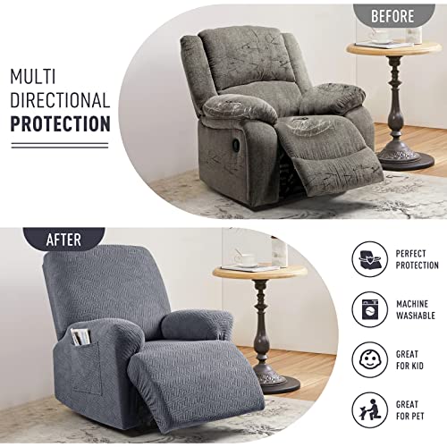 KinCam Recliner Chair Covers, Stretch Reclining Cover, Recliner Sofa Slipcovers Stripe Jacquard Recliner Couch Covers Furniture Protector Covers for Pet Kid (1 Seater, Dark Gray) - Image 4