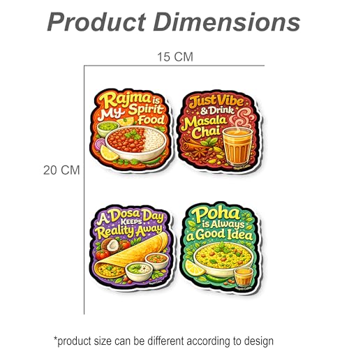 Image of Regalo Casila Indian Food Quotes Fridge Magnet 4 Pc Set Tourism Souvenir Wooden Travel Magnet Rajma Chai Dosa Poha Refrigerator Magnet Decorative Kitchen Decor Gift