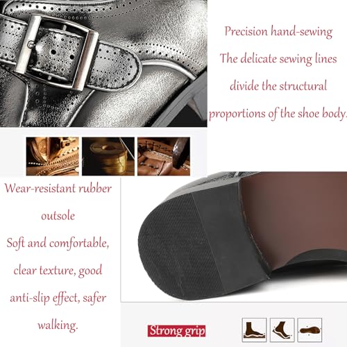 Men's Leather Rubbed Color Chunky Heel Formal Loafers Retro Pointed Metal Monk Buckle Non-Slip One-Step Business Wedding Formal Shoes4