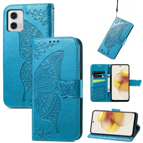 Protection Motorola Moto G73 5G König Design étui rabat clapet support bleu