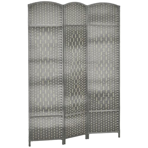 HOMCOM Biombo Plegable de 3 Paneles 135x180 cm Biombo Separador de Ambientes Pantalla de Privacidad de Polipropileno para Oficina Dormitorio Gris Mixto