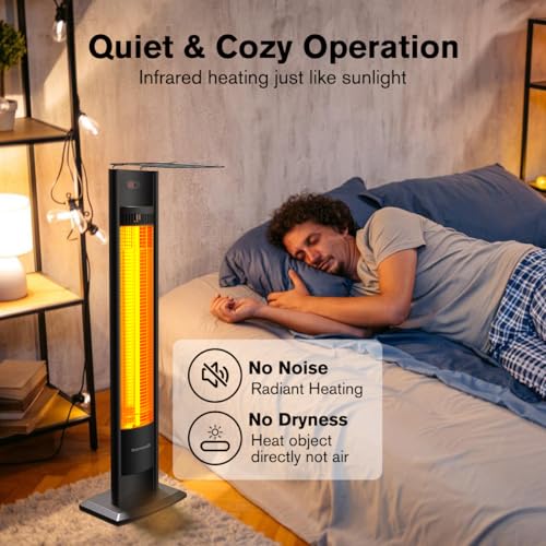 ThermoMate Outdoor Indoor Electric Patio Heater, 1500W 38.5\" Portable Tower Infrared Heaer, IP55 Rated Space Radiant Heater with Remote, Timer, Tip-over Protection for Backyard, Restaurant & Garage
