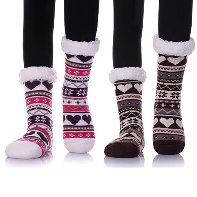 starvis Fluffy Thermal Sherpa Slipper Socks, Ultra Soft Christmas Winter Non Skid Snowflake Fleece white soft terry fur Lining Knit Thick thermal Warm Christmas (Assorted Mix design)-picture-50