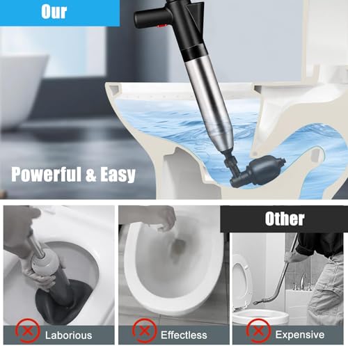 Image of High Pressure Toilet Plunger Heavy Duty Air Drain Blaster, Real-Time Barometer & Storage Bag, Multi-Drain Clog Remover for Toilets, Sinks, Tubs & Pipes - Fast Effective Unclogging Tool (Black)