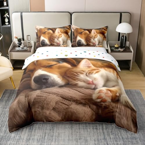 Homemissing Enfants Mignon Chien Chat Parure de Lit Kawaii Dormant Chiot Chaton 100% Coton Housse...