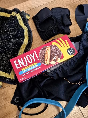 Feel FIT ENJOY! Choco & Peanut, Protein Kekse mit Erdnuss Creme und Erdnüssen in Milchschokolade ohne Zuckerzusatz, Low-Carb & Keto-freundlich Süßigkeiten, Kekse für Diabetiker, Protein Snacks, 96 g