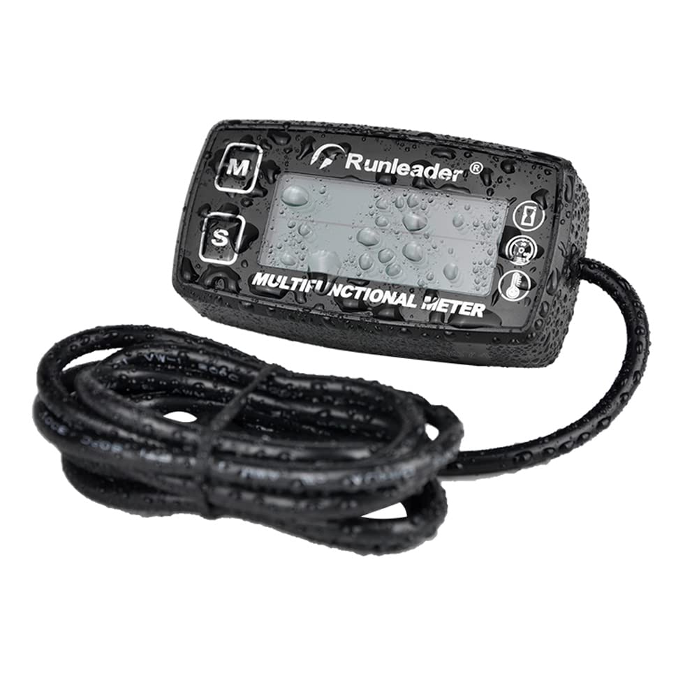 Digitaler Drehzahlmesser, Betriebsstundenzähler, Motorthermometer, Alarmdrehzahl und Zeit, Hintergrundbeleuchtetes Display Geeignet für Rasentraktor Kompressor Generator Schneemobil Schiff IP67