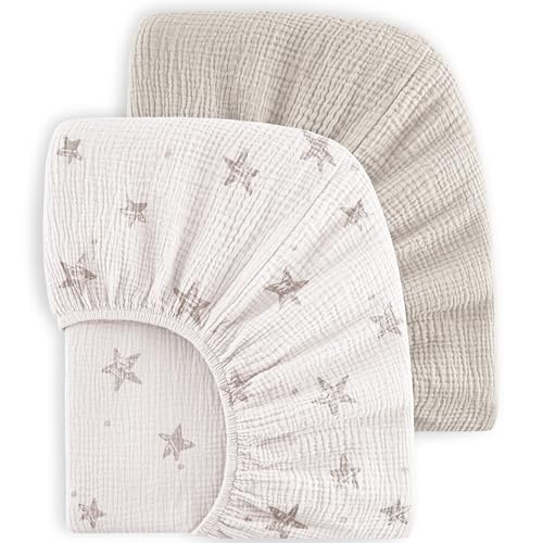 Bearmoss 100% Cotton Crib Sheets 2-Pack 52"x28" White Star