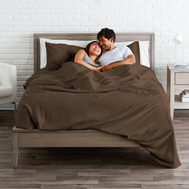 Image of Bed Sheet Queen Size Cotton - Pure Egyptian Cotton Queen Size BedSheet with Pillow Cover - Solid Chocolate 600 Thread Count - Stain Resistant, Skin Friendly, Organic Cotton