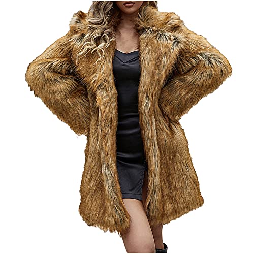tuduoms Luxury Faux Fur Coat Women Elegant Notched Lapel Cardigan Coats Warm Winter Plush Fox Fur Open Front Outwear Jackets
