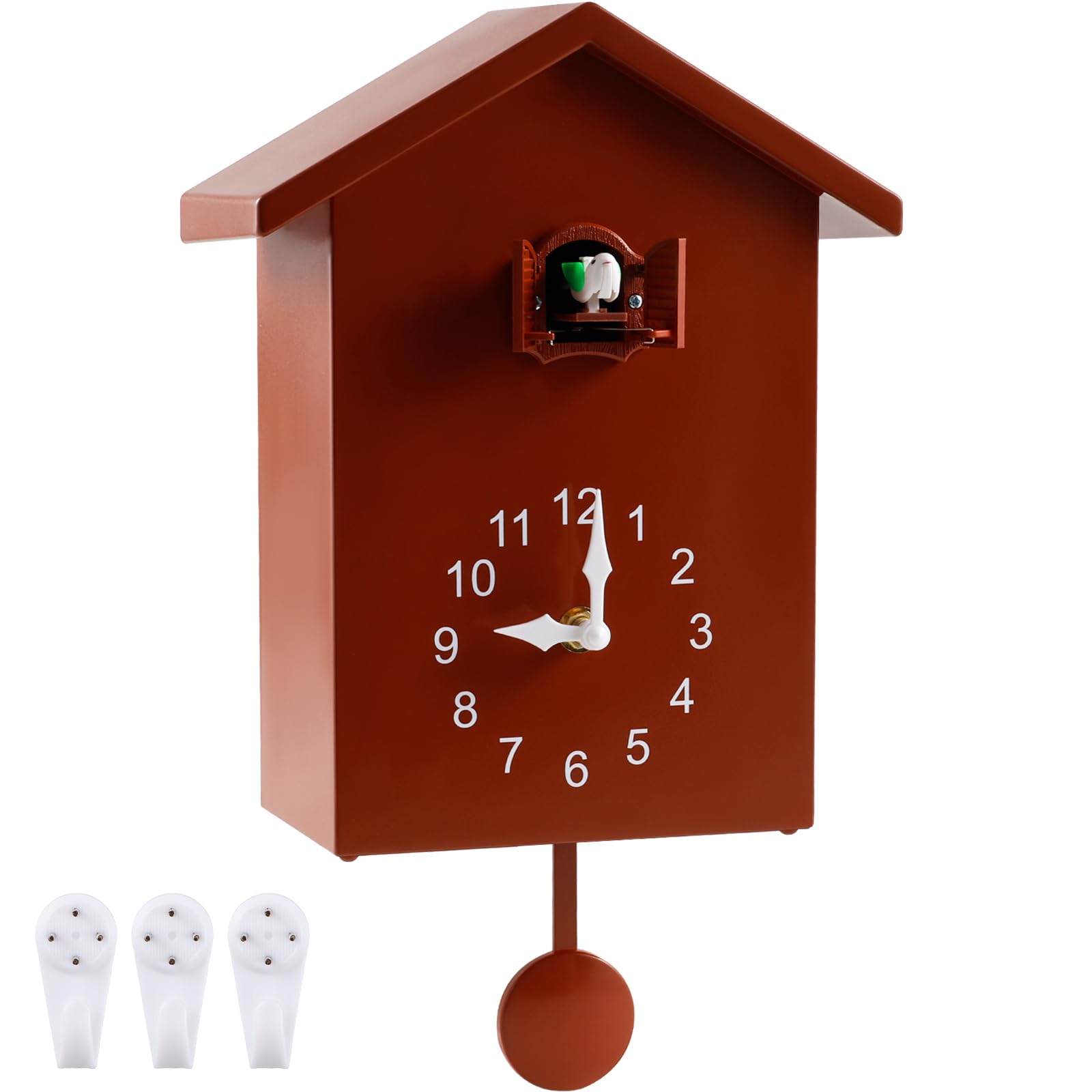 Cuckoo Clock with Chimer Minimalist Cuckoo Sound Clock with Pendulum Delicate Cuckoo Clock Bird House Battery Powered Cuckoo Wall Clock for Wall Art Home Room Kitchen Office Decoration (orange A)