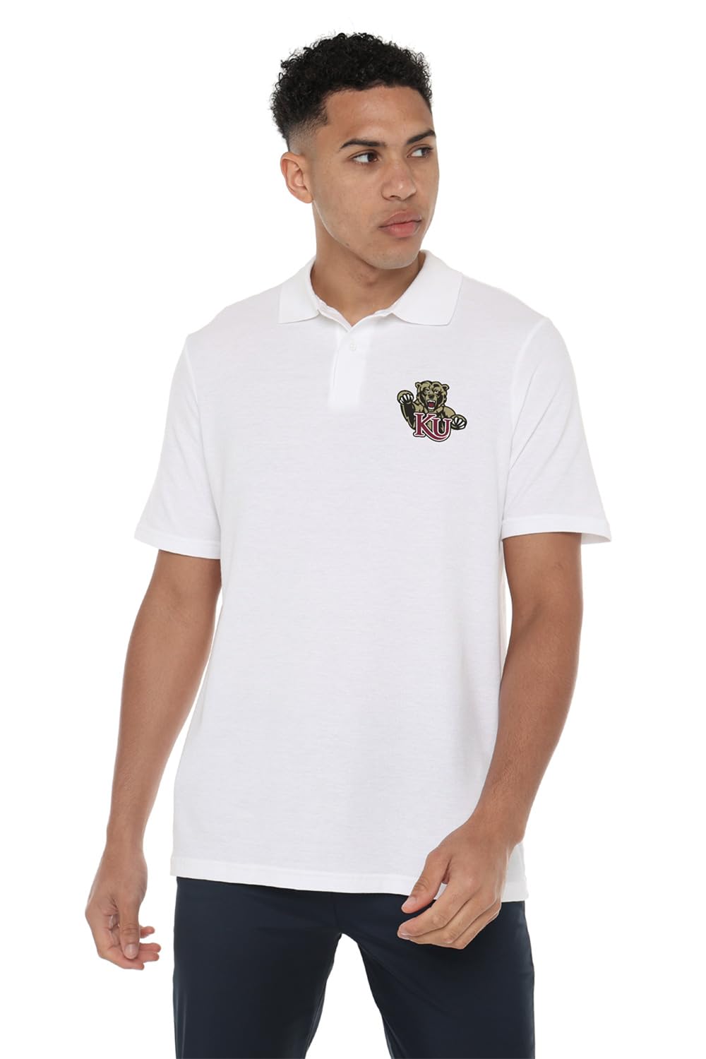 Campus Lab Kutztown University Primary Logo Men's Adult 100% Cotton Knit Polo Shirt, White, Small