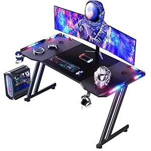 HLDIRECT 47 Inch Gaming Desk with LED Lights,...