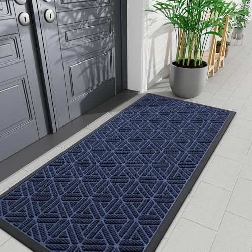 Smiry Front Door Mat Outside Entrance, Heavy Duty Natural Rubber Doormat, Trap Dirt and Moisture Easy Clean Low Profile Patio Porch Welcome Floor Mats for Entry, 71x23 Inch, Navy Blue