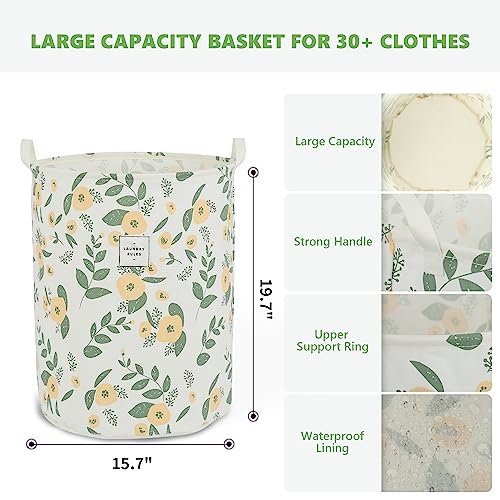 Image of Large Foldable Laundry Basket Organizer Holder portable tall collapsible laundry hamper nusery Storage Basket Bin with Handles Closure (Waterproof Lining, Floral Green Orange)
