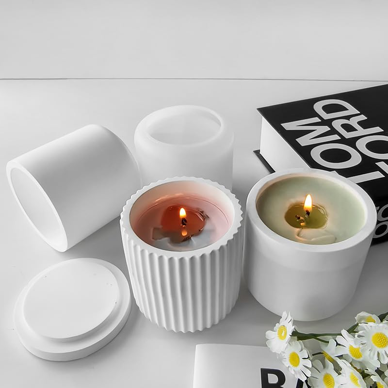 Moule à Bougie En Silicone Avec Couvercle YeahBoom - Moule Béton Bougeoir Réutilisable Pour DIY