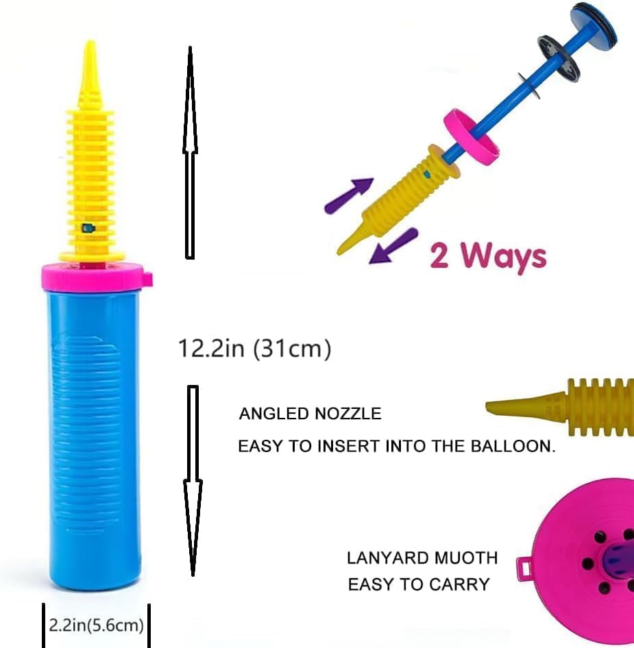 Miniatura 7 de Bomba de mano portátil azul para globos, bomba de globo de mano de doble acción bidireccional - Bomba de inflado de globos - Bomba de aire para