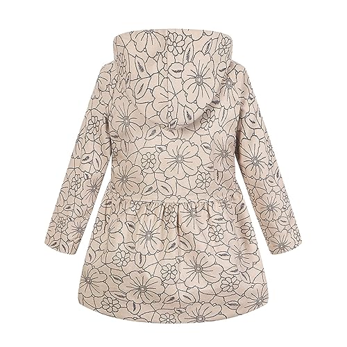 Girl's Hooded Trench Coat Kids Flower Print Parka Outwear Warm Cotton Puffer Hooded Jacket Fall Winter (F, 6-7 Years)2
