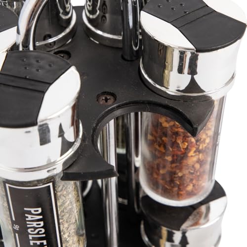 FabFinds Rotating Spice Rack Organiser with 12 Pre-Filled Glass Spice Jars Free Standing Carousel Spice Holder 360° Revolving Herbs & Spices Stand with Carry Handle - Cosy Home Interiors FabFinds Rotating Spice Rack Organiser with 12 Pre-Filled Glass Spice Jars Free Standing Carousel Spice Holder 360° Revolving Herbs & Spices Stand with Carry Handle - Image 6