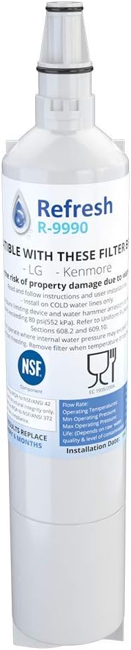 Refresh Replacement for LG 5231JA2006A, 5231JA2006B, LT600, LT600P also fits Kenmore 46-9990, 9990, 469990 Refrigerator Water Filter (1 Pack)