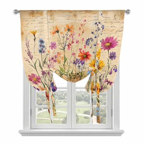 LOVE HOME DAY Tie Up Curtains for Kitchen Windows,Farmhouse Colorful