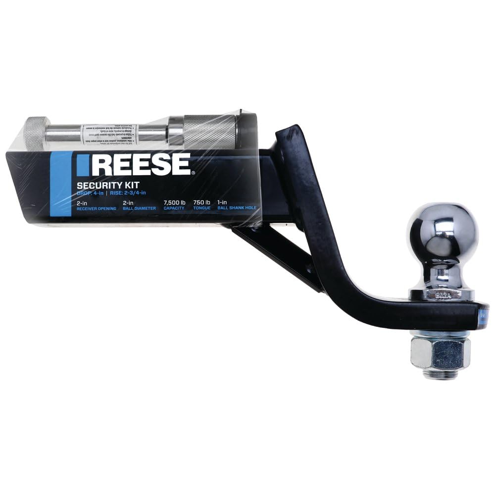 Reese 21651 Trailer Hitch Ball Mount Security Kit, Fits 2 Inch Square Receiver, 2 Inch Drop, 0.75 Inch Rise, 7,500 lbs. Capacity, Includes 2 Inch Trailer Hitch Ball and Receiver Lock