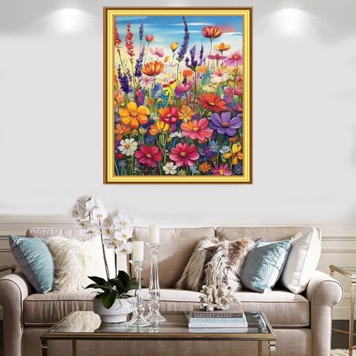 Image of Foxnyart Stamped Cross Stitch Kits Full Range of Embroidery Needlework Starter Kits for Beginners Adults 11CT Embroidery Patterns Art Crafts DIY Needlepoint Kit-Flower Scenery 16x20 inchs