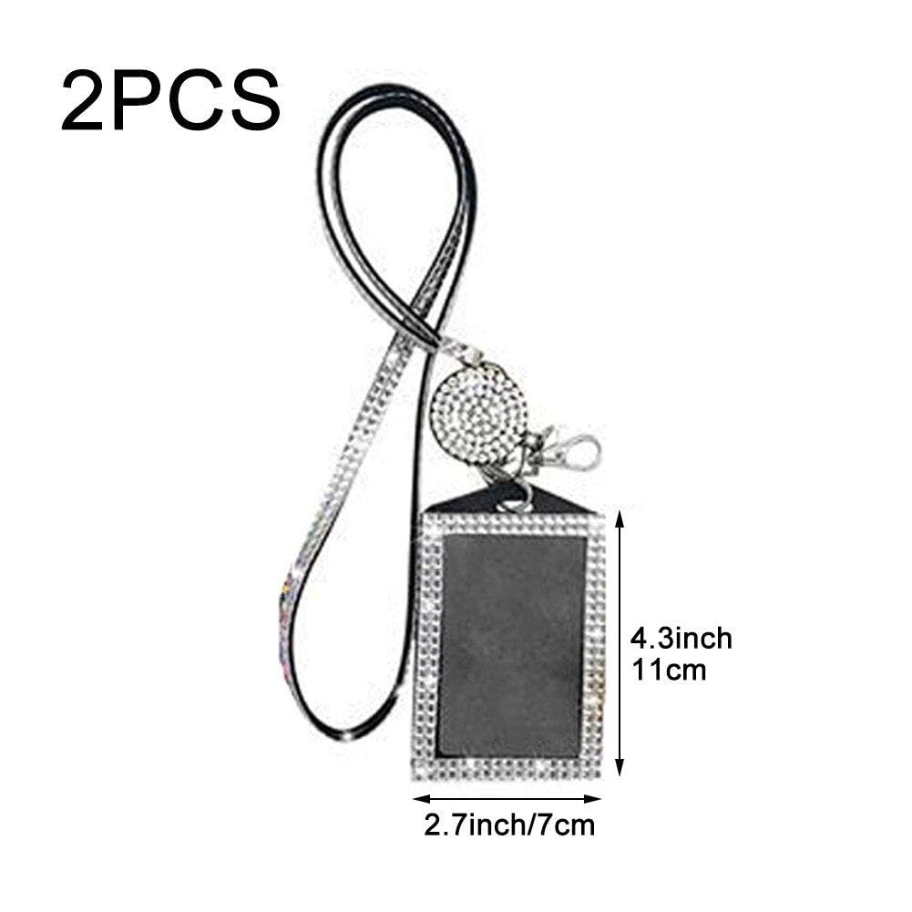 Porta Badge Retrattile Con Cristalli E Collana - Strass Bling - Porta Carta ID - Foto 4
