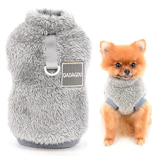 SMALLLEE_LUCKY_STORE Pull en Polaire Sherpa pour Animal Domestique Col roulé Pull avec Anneau en D pour Petits Chiens Chats, Chiots Yorkshire Chihuahua vêtements Chauds, Gris, S