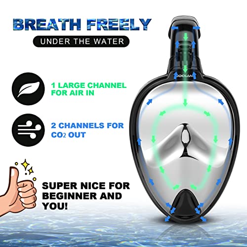 Odoland Snorkeling Packages, Diving Full Face Mask With Camera Mount, Adjustable Swim Fins, Mesh Bag, Anti-Fog Snorkel Set, Uv 400 Protection, Dive Mask Fins Set For Men Women Adult,Black Silver Xl #TOP2