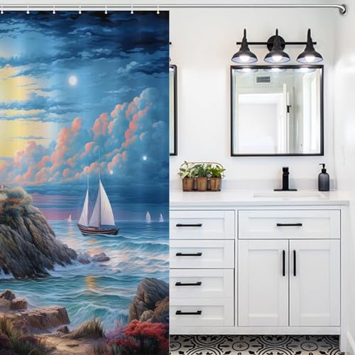 Rideau de douche phares côtiers en polyester imperméable 152x183cm