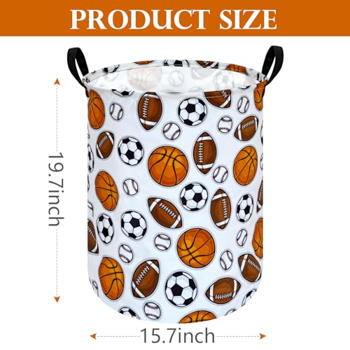 Image of Round Colorful Basketballs Pattern Laundry Hamper Storage Basket Fabric Material Storage Hamper Organization Basket, Storage Bin, Gift Box with Handles for Room