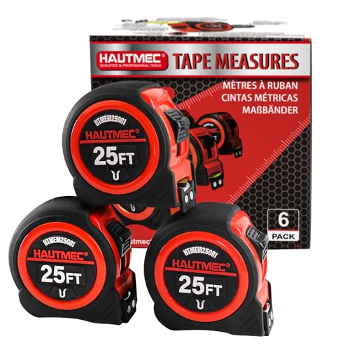 HAUTMEC 25 Ft Heavy Duty Tape Measure (6-Pack)