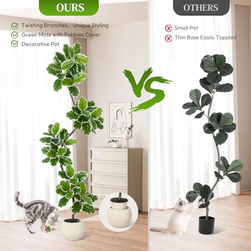 GarveeHome Fiddle Leaf Fig Tree Artificial Indoor, 7FT Tall Faux Rubber Tree with Sphere Planter, Tall Artificial Plants with Moss for Home Decor Office Living Room