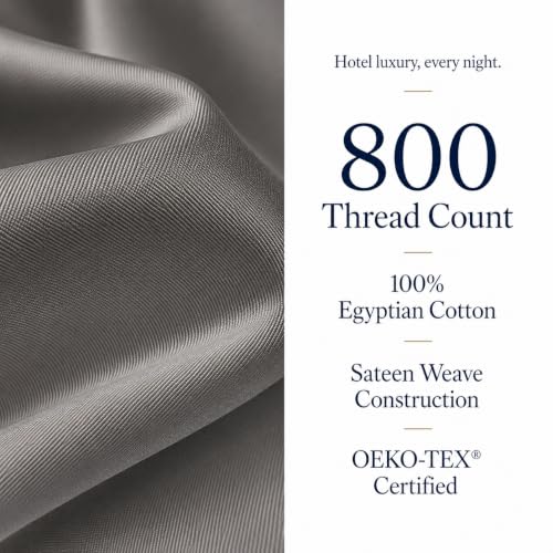 Image of 800TC Queen Sheet Set, Luxury 15 inch Deep Pocket Queen Sheets - Granite Grey | Luxury Egyptian Cotton Cooling Sheets & Pillowcase Sets, No Pill Soft Sateen Weave Bed Sheets Queen Size - OEKO-TEX Certified