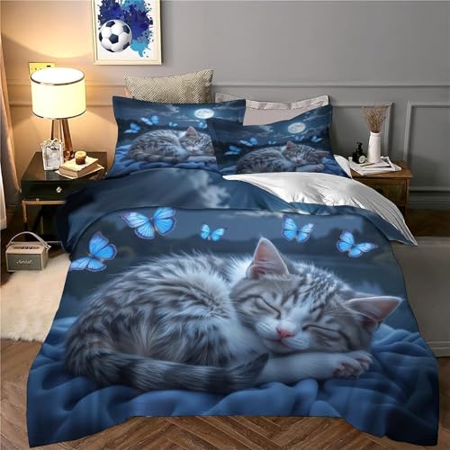 Parure de lit microfibre 3d effet chaton endormi 140x200
