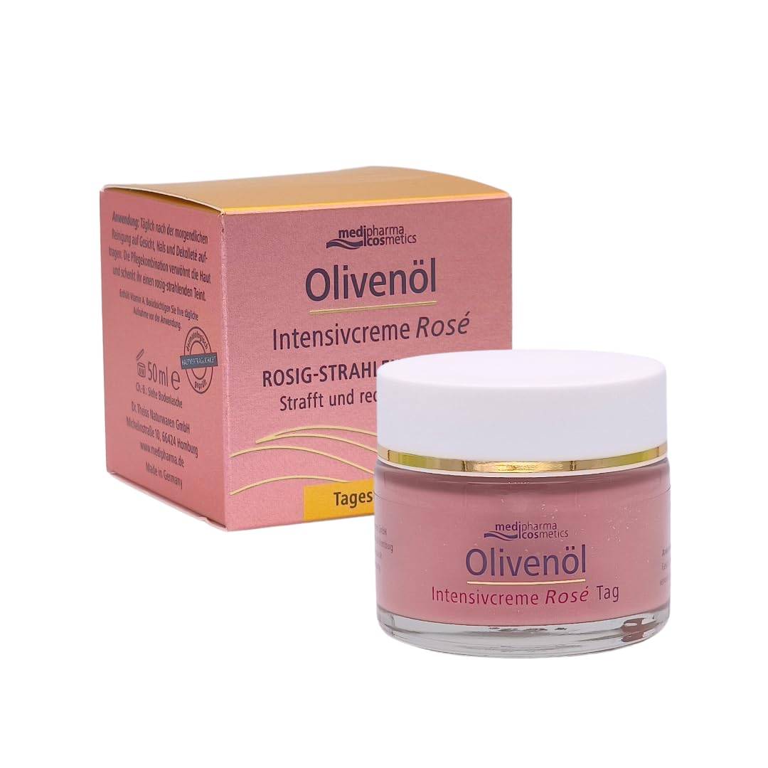 Olivenöl Intensivcreme Rosé Tagescreme 3x 50 ml I Rosig-Strahlender Teint I Verleiht spürbare Glätte I Reichhaltige Tagespflege I für reife, anspruchsvolle Haut I Spar-Set plus Pharma Perle give-away