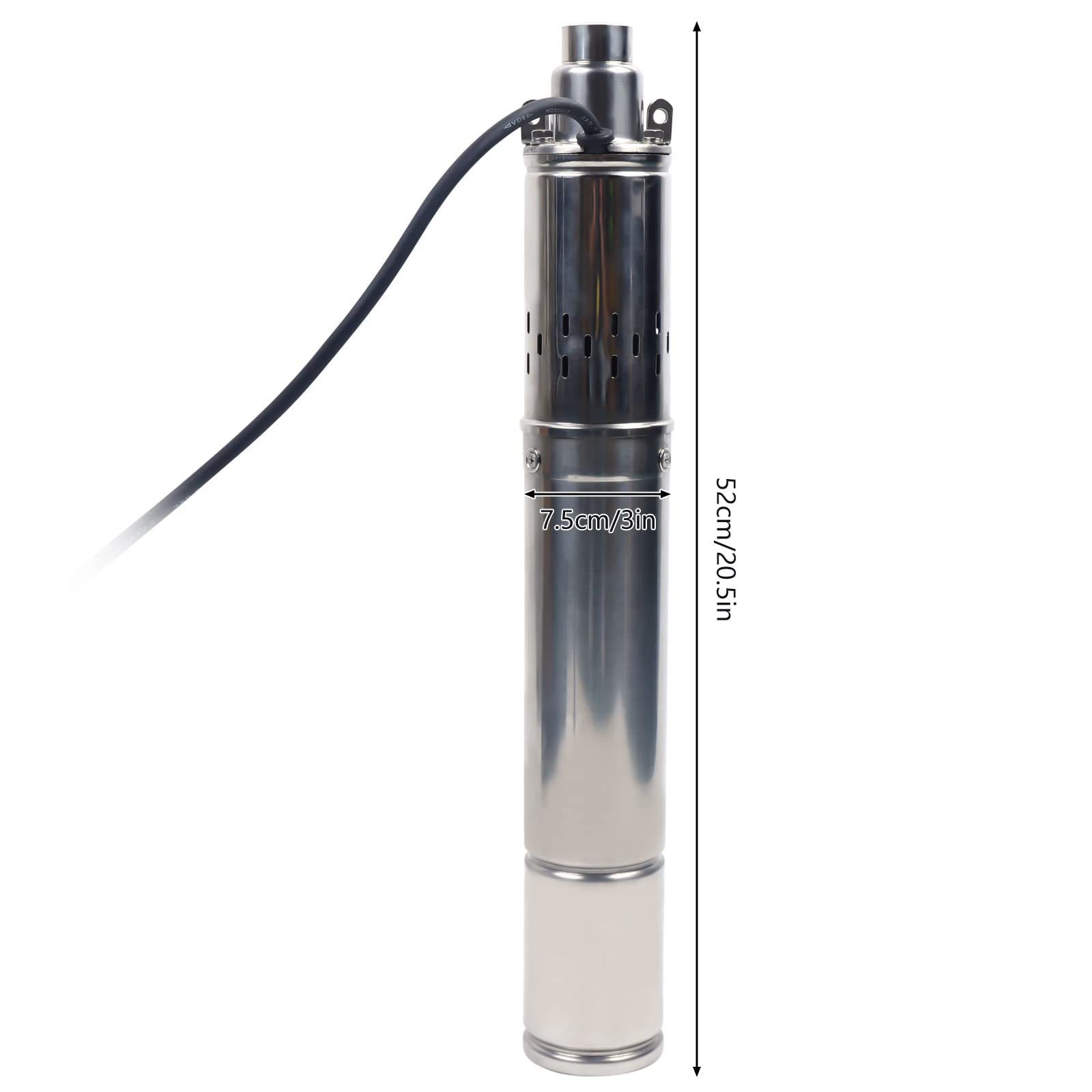 Pompa per pozzi profondi da 3 pollici, in acciaio inox, 262,47 m, altezza di mandata, 250 W, 2,850 giri/min, 422,68gal/h, per fontane, pozzi, cisterne, pompa per acqua profonda